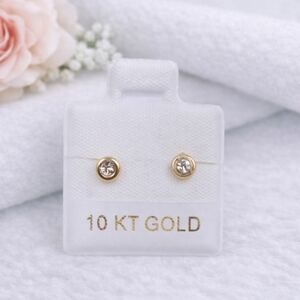 10K Gold CZ Stud Earrings - 4mm - Round Ball Screw Back Tiny Minimalist Unisex